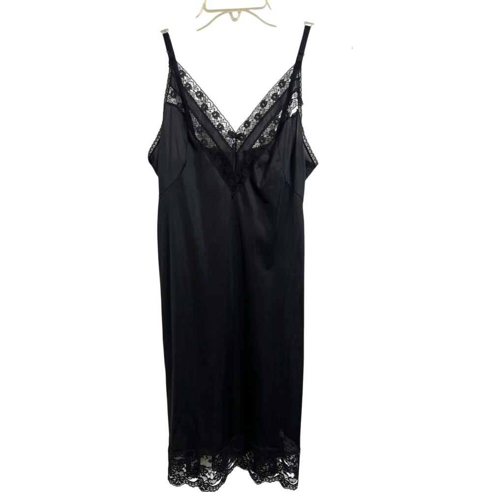 Vtg Ashley Taylor Black Nylon Floral Lace Slip Dress Nighty 34 FLAW Whimsigoth
